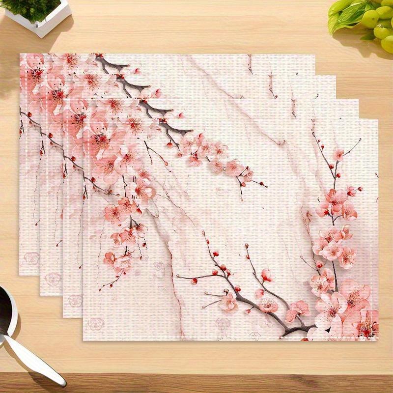 4pcs Placemats Set, Cherry Blossom Theme Tablecloth and Placemats, Perfect for Dining Tables, Coffee Tables, Home Decor, Kitchen, Restaurant Party