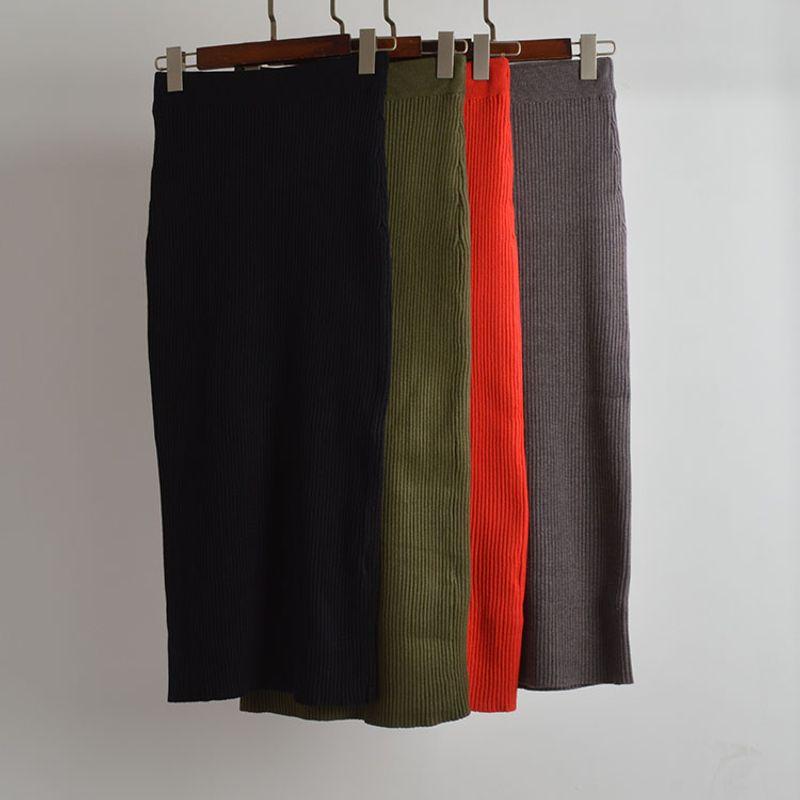 Foreign Trade Original Order New Arrival Pure Color Minimalist Thread Knitting Skirt Women's Fall and Winter High Waist Sheath Straight-leg Midi Skirt