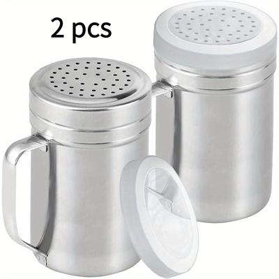 2 Pcs Stainless Steel Salt and Pepper Shakers Set with Handles,Durable Seasoning Dispensers with Perforated Lids,Kitchen Essentials