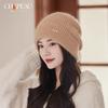 Autumn and winter rabbit fur knitted hat women's big head circumference warm hat versatile wool hat showing small face cold hat thin winter