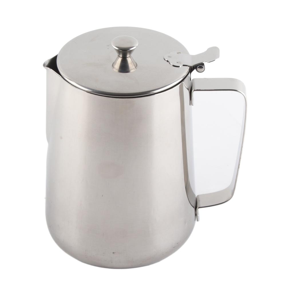 Kaffekopp i rostfritt stål Mugg Mjölkskumningskanna Kannkanna med lock för Latte Kaffe Latte Art(2000ml)