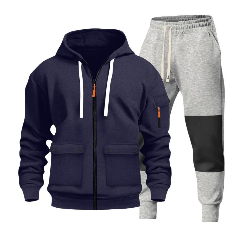 Mens Hooded Zip-Up Fleece-Lined Casual Sweatshirt Jacket Solid Color Winter Warm Outerwear