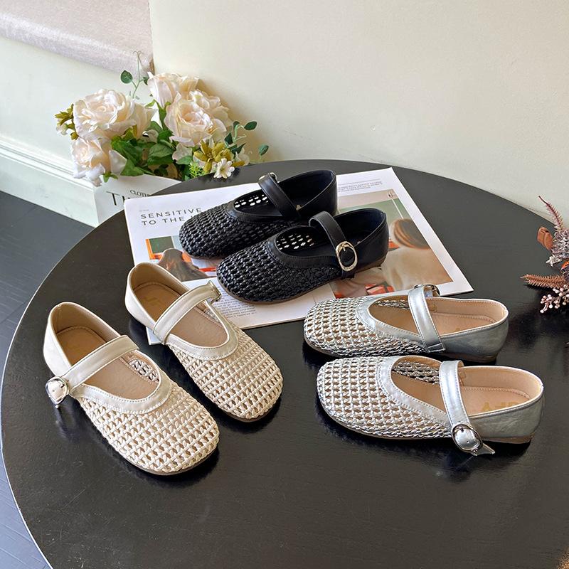 Retro Hollow Woven Mary Jane Shoes Women's 2025 Spring New Versatile One-word Buckle Single Shoes Flat Hole Single Shoes