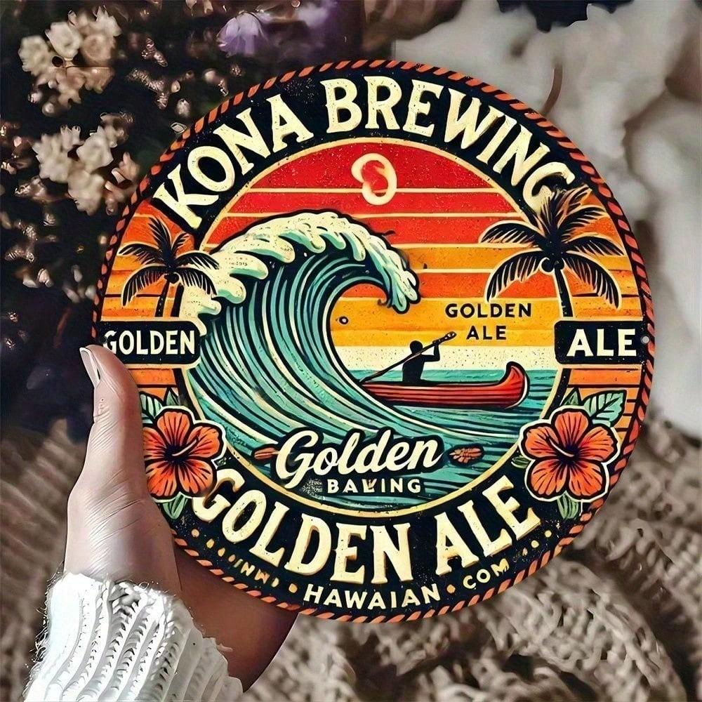 Ретро Круглая Металлическая Вывеска Kona Beer 8 Дюймов Винтажная Декор Стены Бара Паба Золотая Оловянная Табличка для Дома Гаража разноцветный