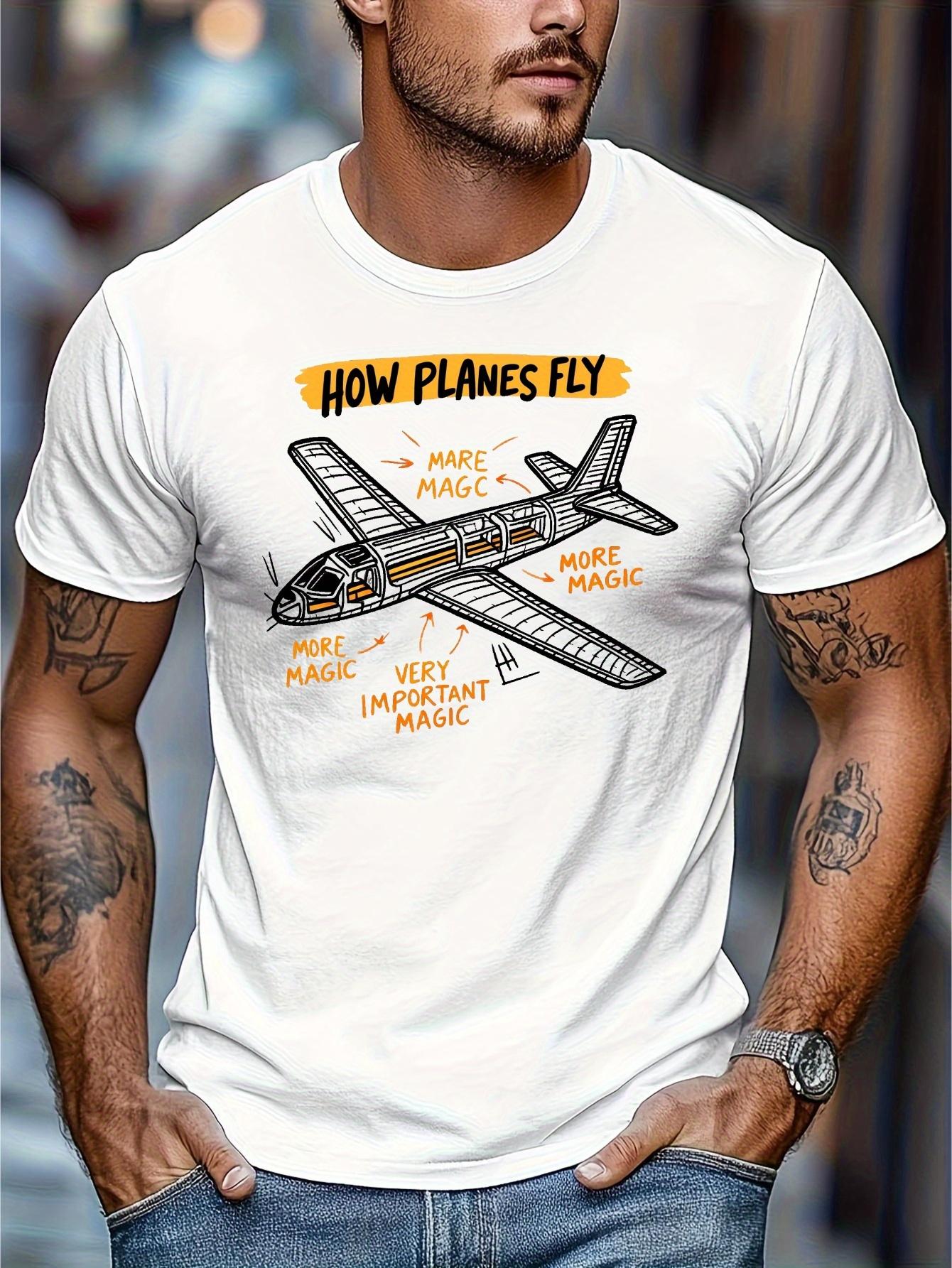 How Planes Fly  Graphic T-shirt - White with Orange & Black Airplane Design XXXXL
