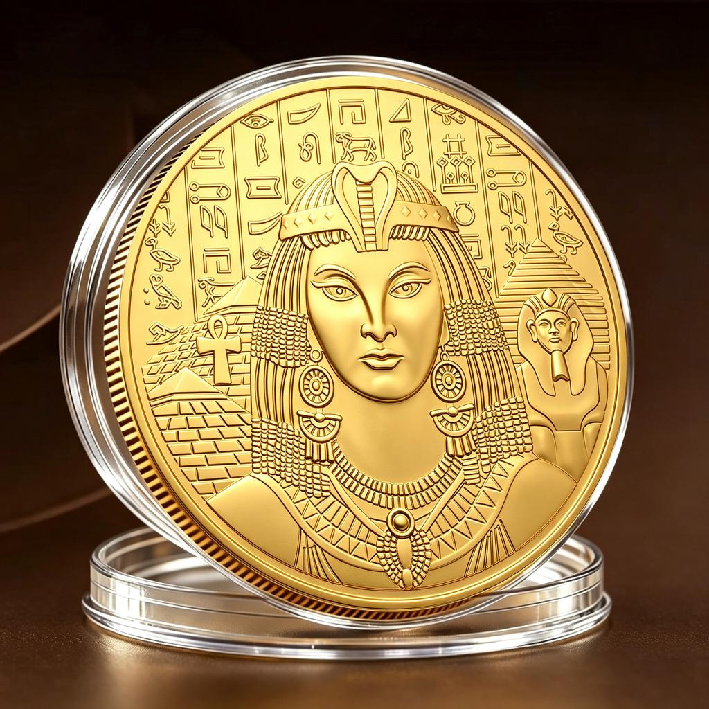 Ancient Egyptian Commemorative Coins Metal Museum Cultural and Creative, Commemorative Medals Collection Pyramid Pharaoh Relief Coins