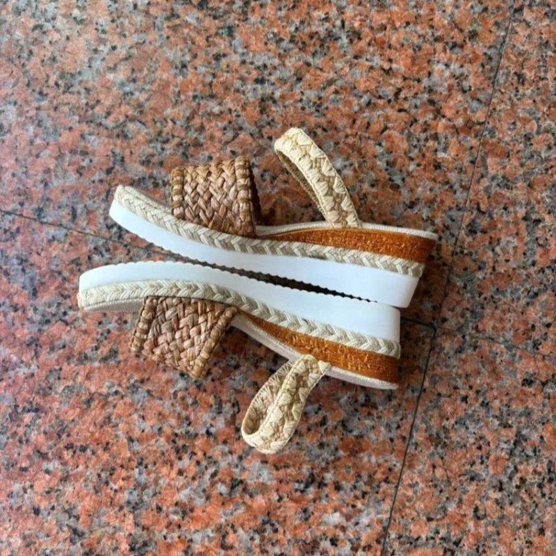 Straw Sole Wedge Slippers Summer New Round Toe Open Toe Woven Platform Anti-slip Wear-resistant Platform Shoes