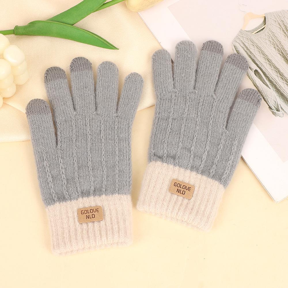 Winter new knitted thermal gloves men's and women's thickened cycling wool finger gloves