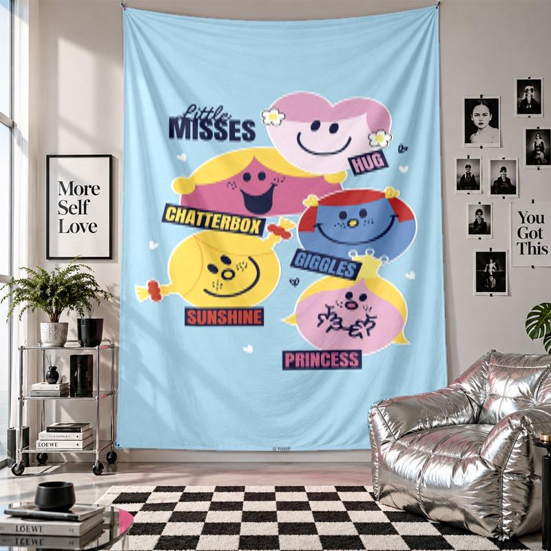 Wall TapestryMr. Men & Little Miss Art Hanging Cloth Decorative Background Cover for Room Decoration