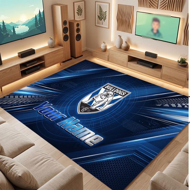 Canterbury-Bankstown Bulldogs Personalized Crystal Velvet Carpet, Customized Name Text Soft Anti‑Slip Rug for Living Room Bedroom