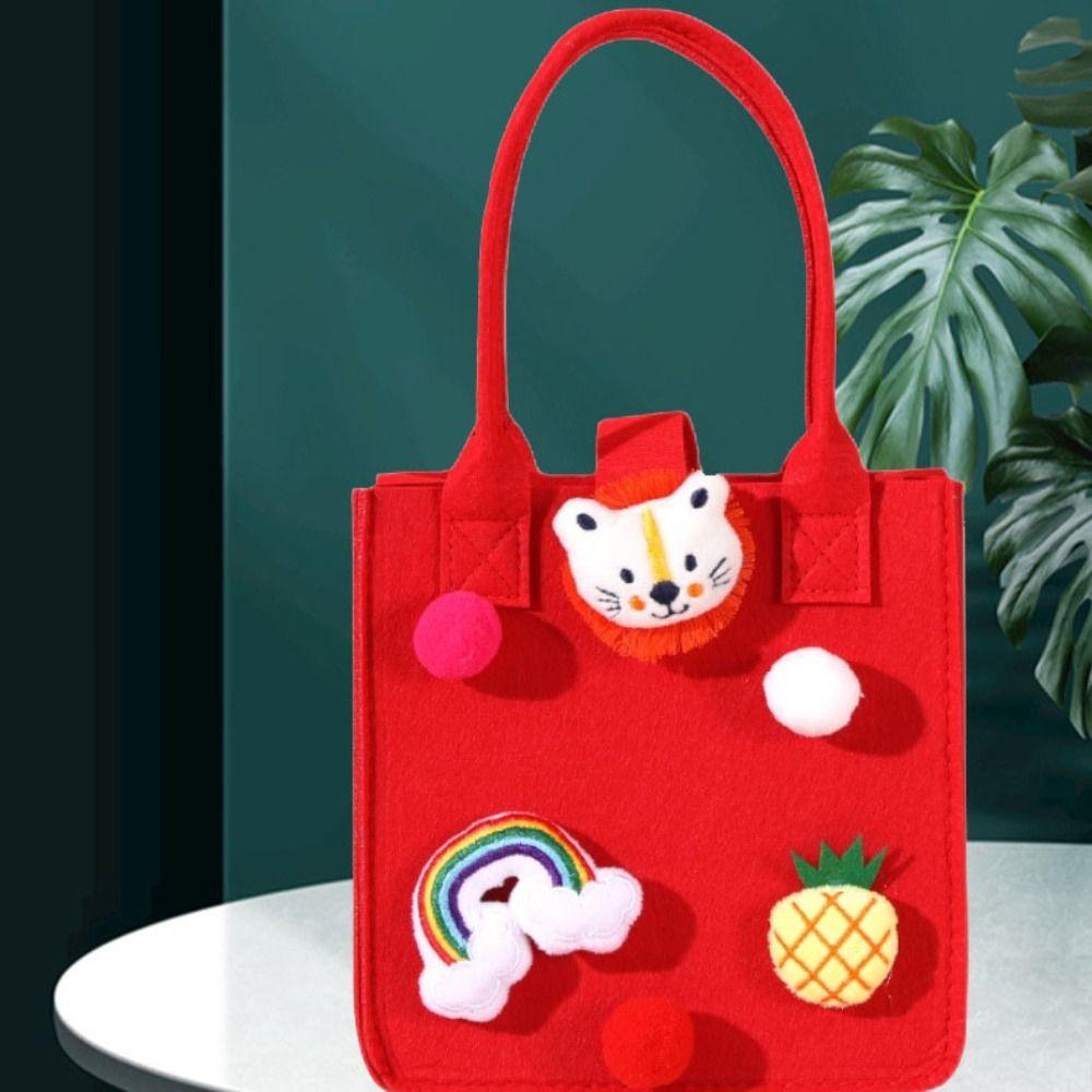 Fashion Fur Ball Multi-purpose Cartoon Doll Women Handbag Candy Bag Felt Tote Bag Storage Basket