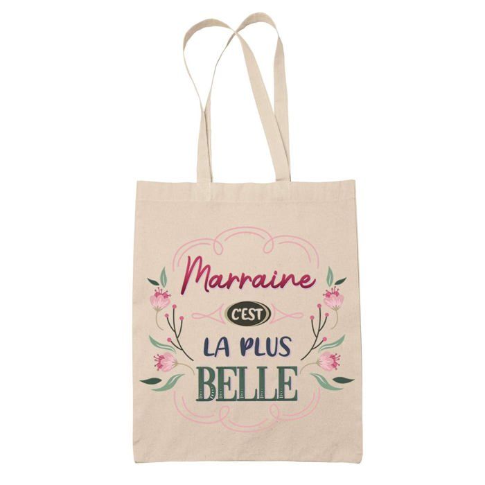 Sac cabas - PLANETEE - Marraine la plus belle - Jute - Beige - Imprimé en France