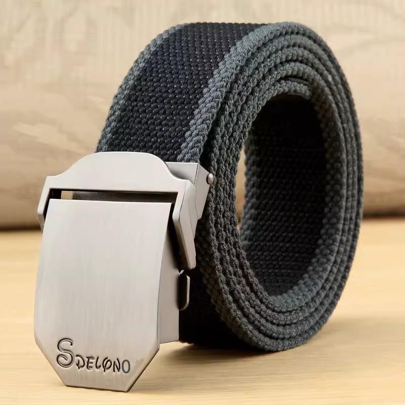 Men's Canvas Belt with Automatic Smooth Buckle - Casual Workwear, Korean Style, for Students & Outdoor Military Training.