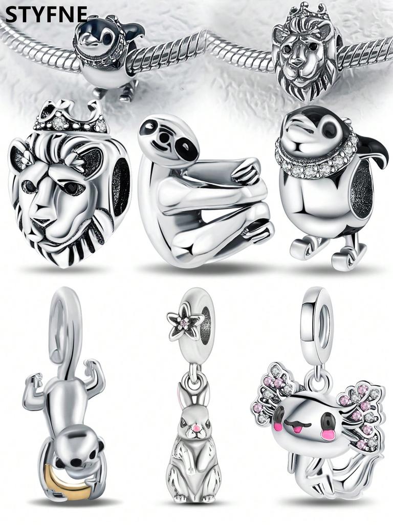 Charms Plata Cute Lion Sloth Penguin Beads Copper Plated Fit Charms Copperoriginal Bracelet For Jewelry Making Diy Charm