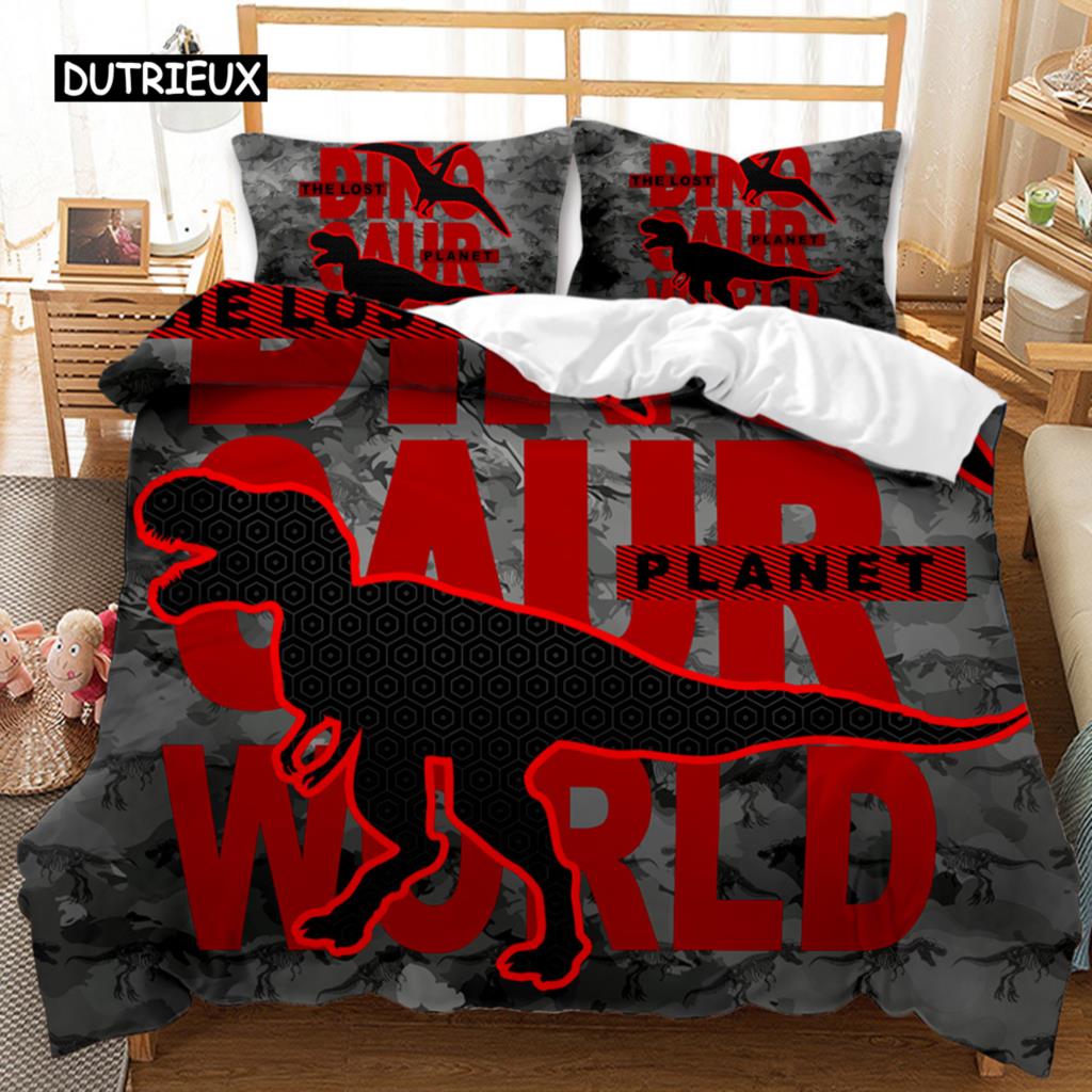 Dinosaur Duvet Cover Set Dinosaurs T-Rex Jurassic Dino Fossil Dinosaur Bedding Double Queen King Size Soft Polyester Qulit Cover
