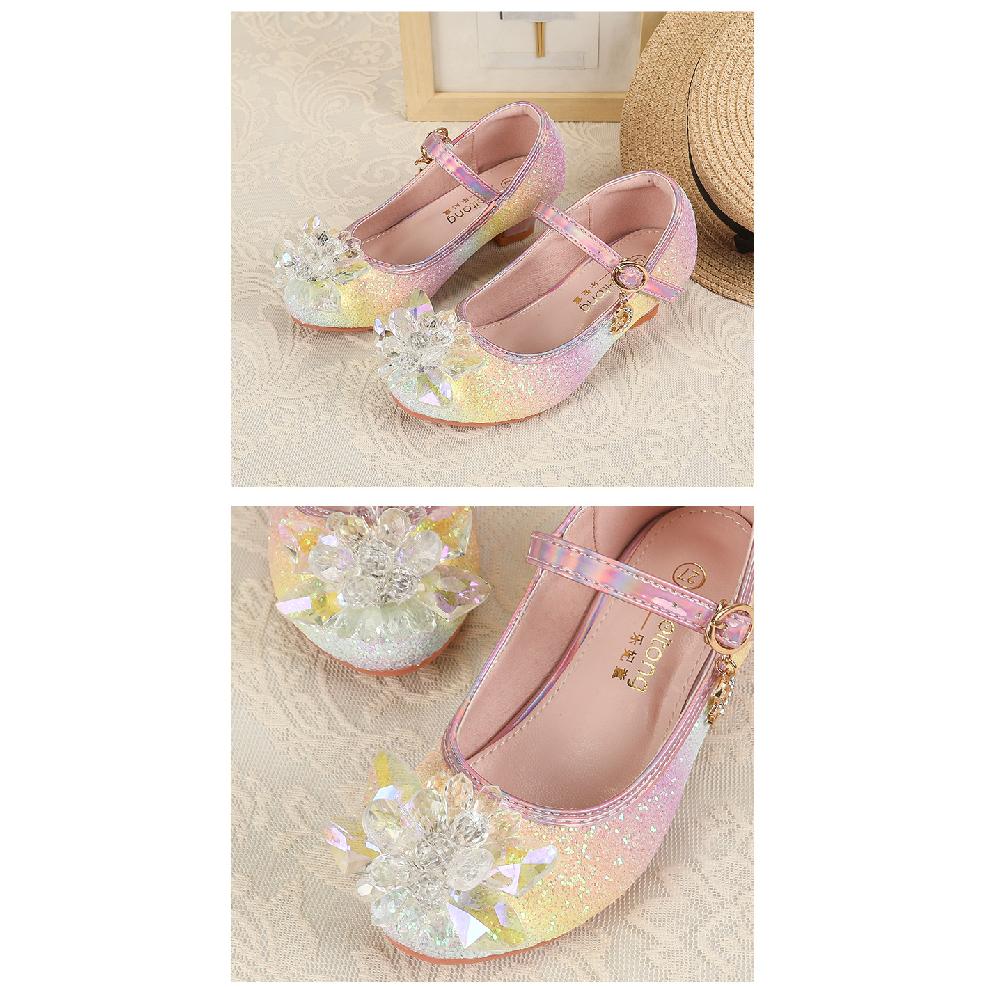 Girls' High Heels Spring and Autumn New Style Little Girls' Crystal Leather Shoes Children's Princess Shoes for Big Kids Catwalk Soft Sole Kids'