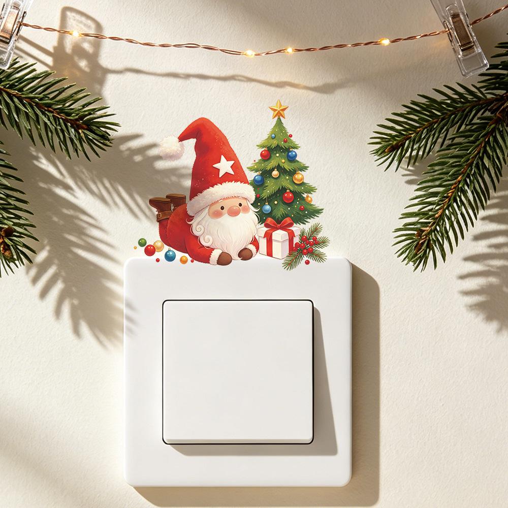 Christmas Santa Cat Switch Plate Wall Sticker Self Adhesive Removable Living Room Bedroom