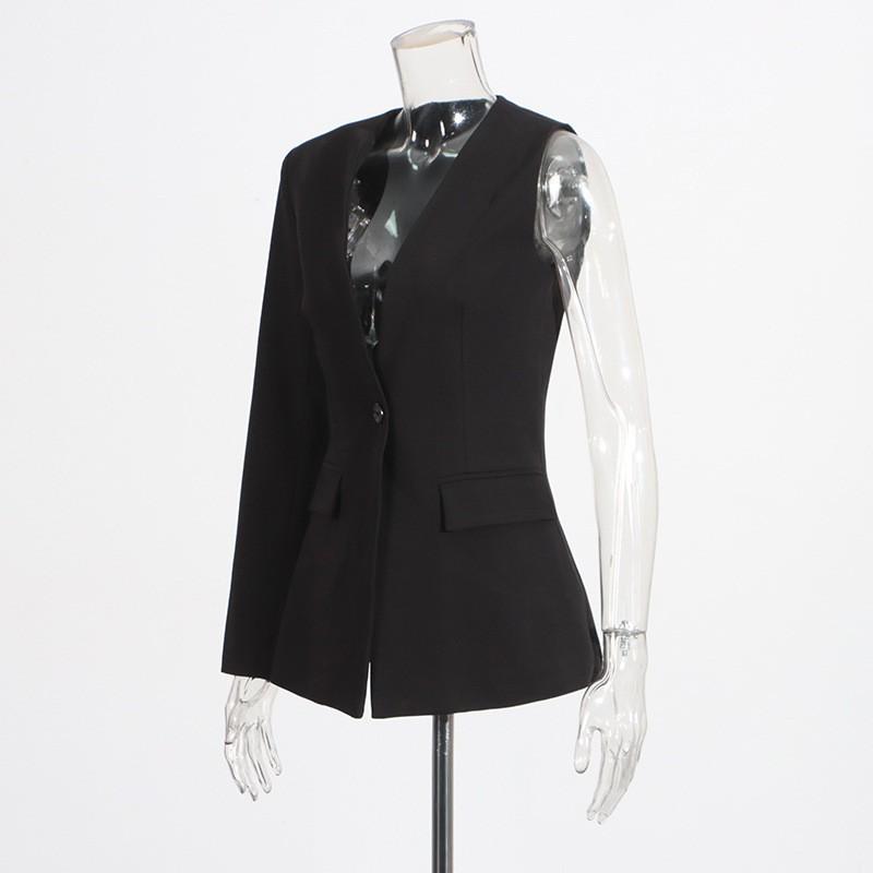 Personalized Street Style High-end Suit Women With Irregular One-sided Sleeves Small High Waist Wide-leg Pants