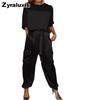 Women's Two Piece Set - Sleeveless Top & Pants, Solid Color Loose Casual Smooth Satin Pocketed Fashion Outfit