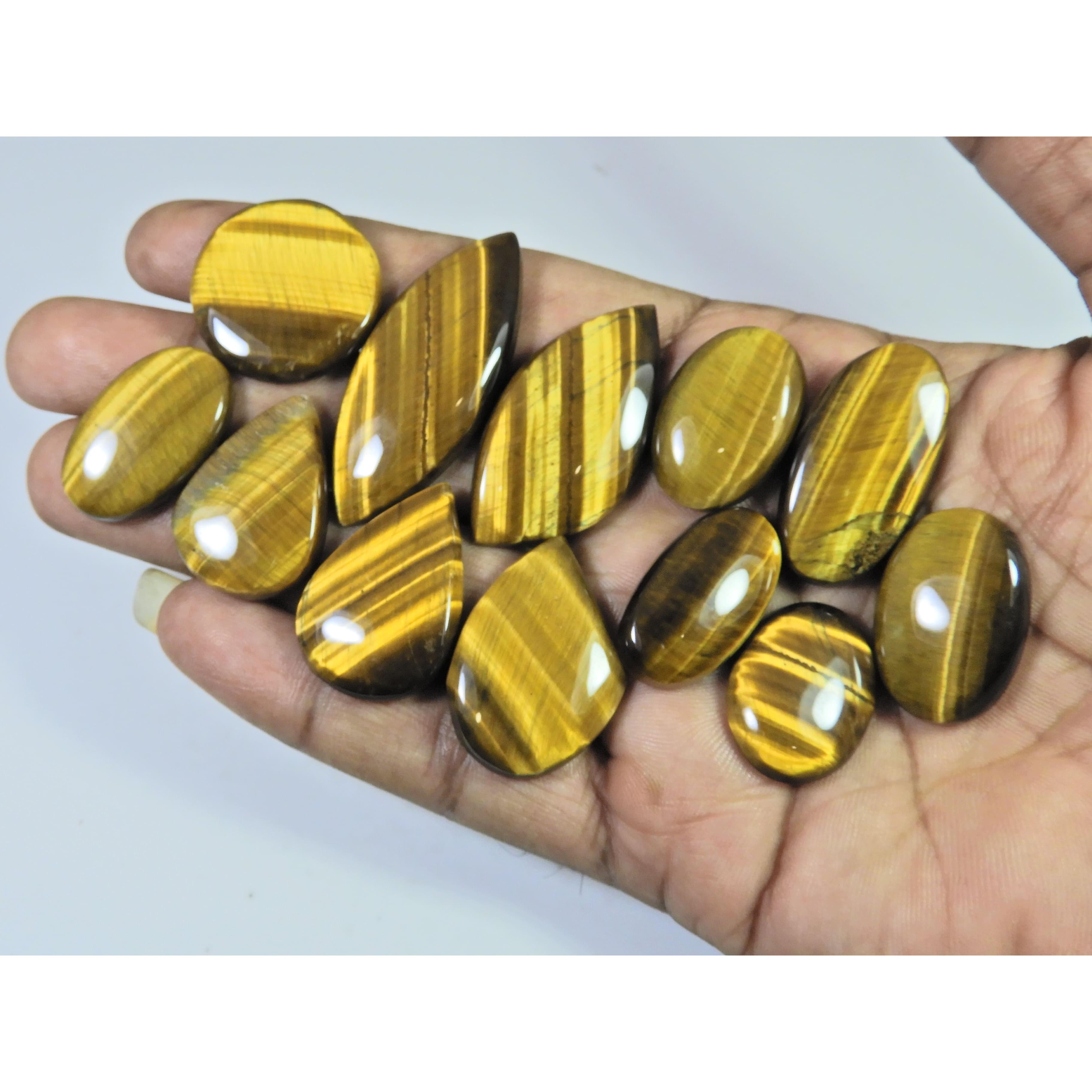 12Pcs Natural Brown Tiger eye Mix Shape Cabochon Loose Gemstone 295Cts. Lot C-2478
