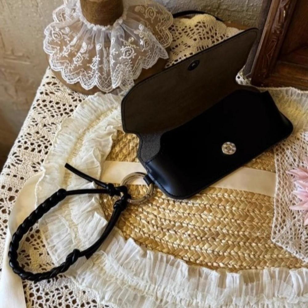 New with Lanyard Sunglasses Storage Bag Solid Color PU Leather Eyewear Bag Portable Glasses Case