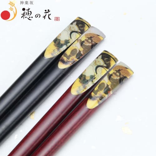 Wakasa Lacquer Wind God and Thunder God Couple Chopsticks with Chopstick Rests, Gift Set In a Presentation Box, Perfect for Celebrations and Weddings