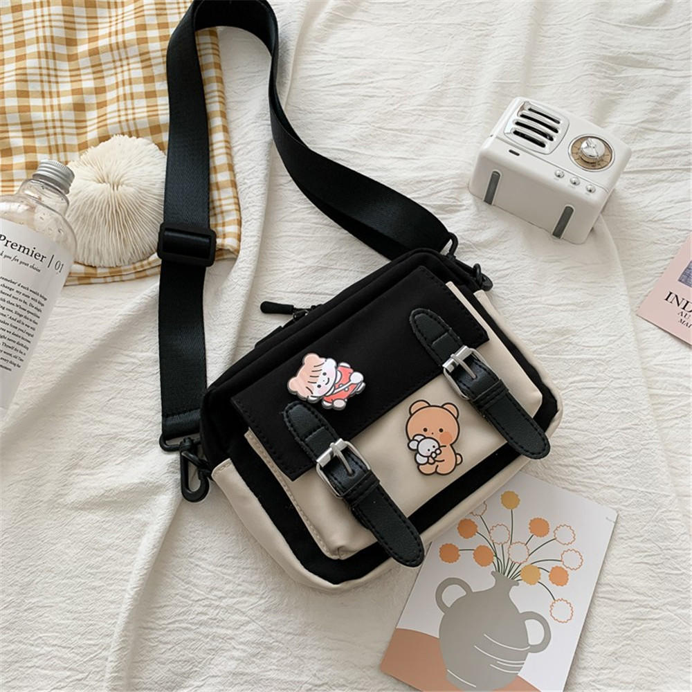 FASHION Cute Girl Canvas Bag Ins Small Crossbody Bag Female Student Solid Colour Simple Adjustable Strap Shoulder Bag Daily Women'S Bag