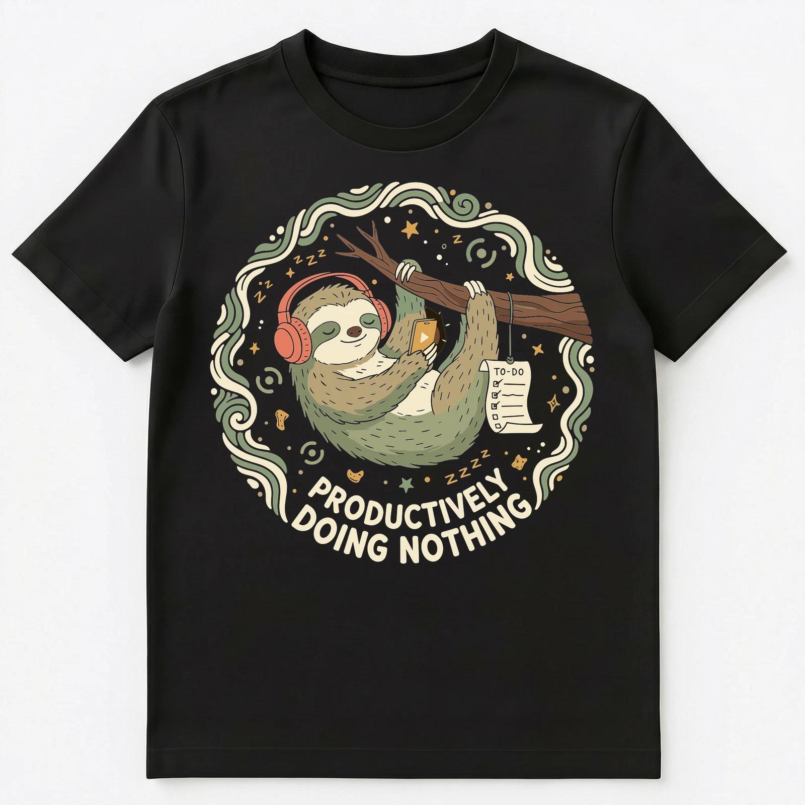 Sloth Enthusiast Productively Doing Nothing Relaxation Unisex T-Shirt L