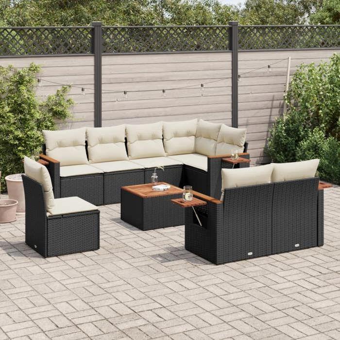 VidaXL Garden Lounge Set with Cushions 9 Pcs, Patio Sofas, Patio Furniture Set, Outdoor Furniture, Black 3227008