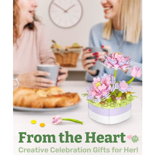 PieceRelax 400 Piece Plastic Block Flower [Christmas Tree] (10X11X12cm) Set with 3D Flower Pot Puzzle Artificial Flower Interior Toy KZ1216