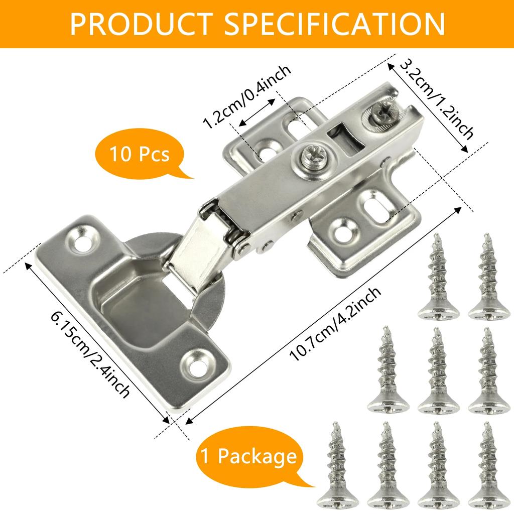 10Pcs Hinges Stainless Steel Hydraulic Cabinet Door Hinge Damper Buffer Soft Quiet Closing for All Kitchen Cupboard Furniture