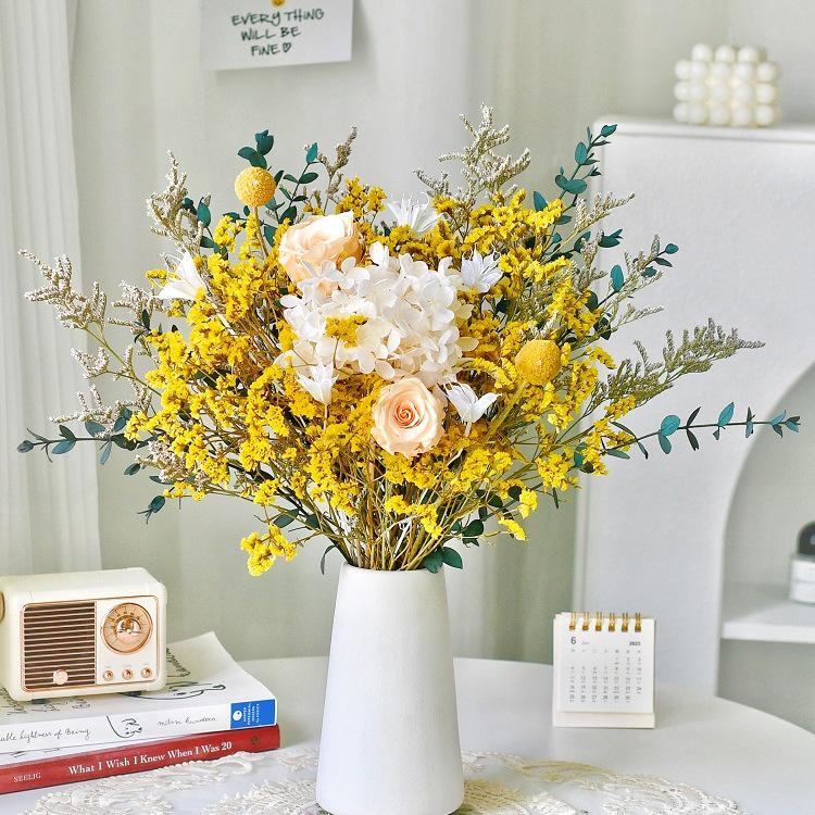 Immortal Rose Dried Bouquet: Eucalyptus, Hydrangea, Crystal Grass, and Baby's Breath for Home or Bedroom Decoration