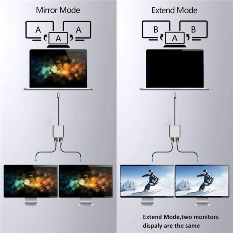 Double HDTV USB C Converter 4K@60Hz Resolution External Display Dock Compatibles Multiple Systems