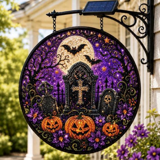Energieeinsparung Hof Hängende Dekoration Solarbetrieben Halloween Licht, Schädel Hexe Schwarze Katze Friedhof Zombie Design LED Licht Wasserdicht Veranda Ornamente