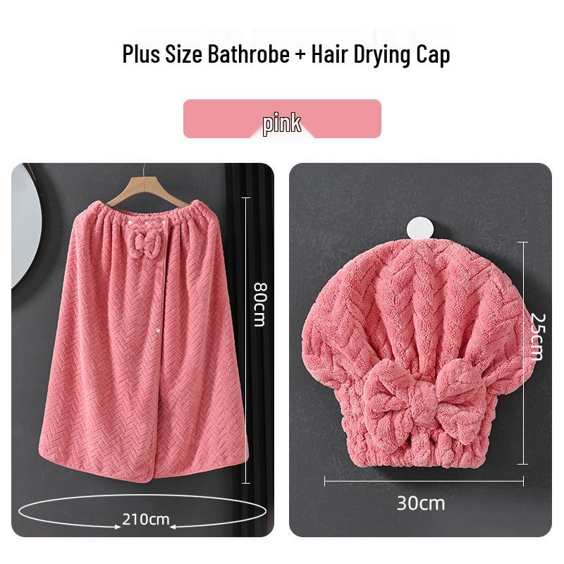 Extra-Large Quick-Dry Strapless Bath Skirt Towel with Hair Cap