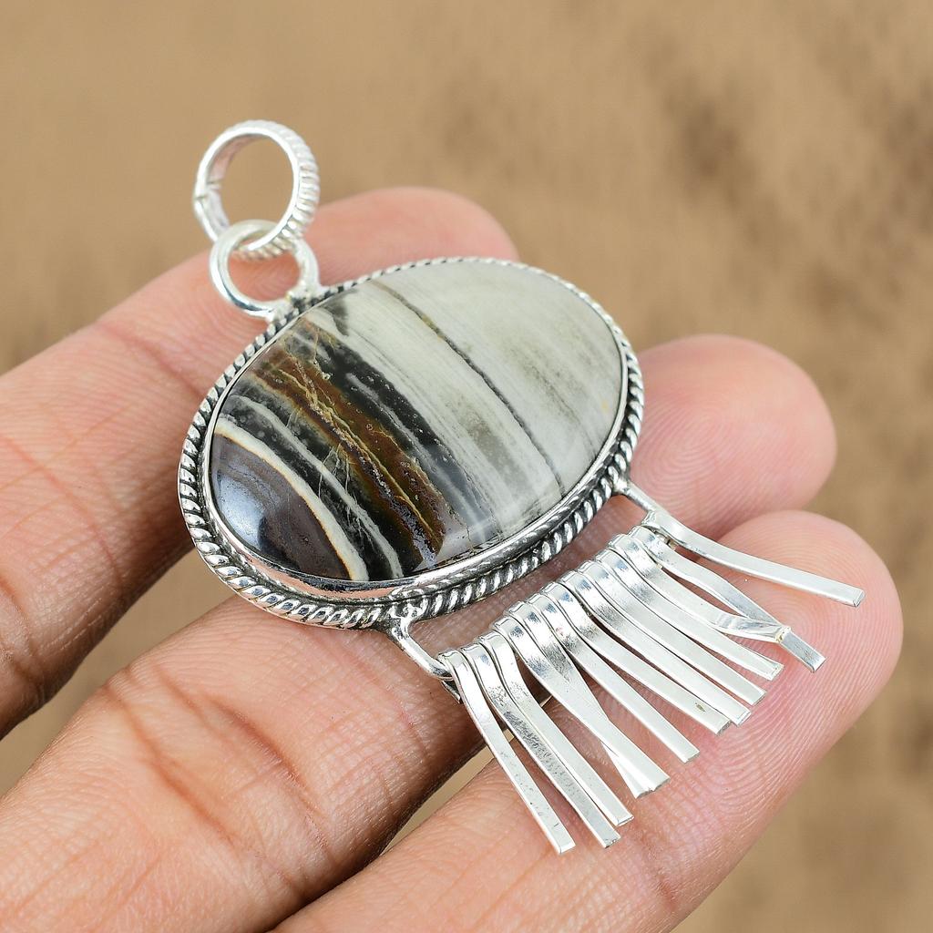 925 Sterling Silver Oval Natural Coconut Jasper Daughter Engagement Boho Pendant