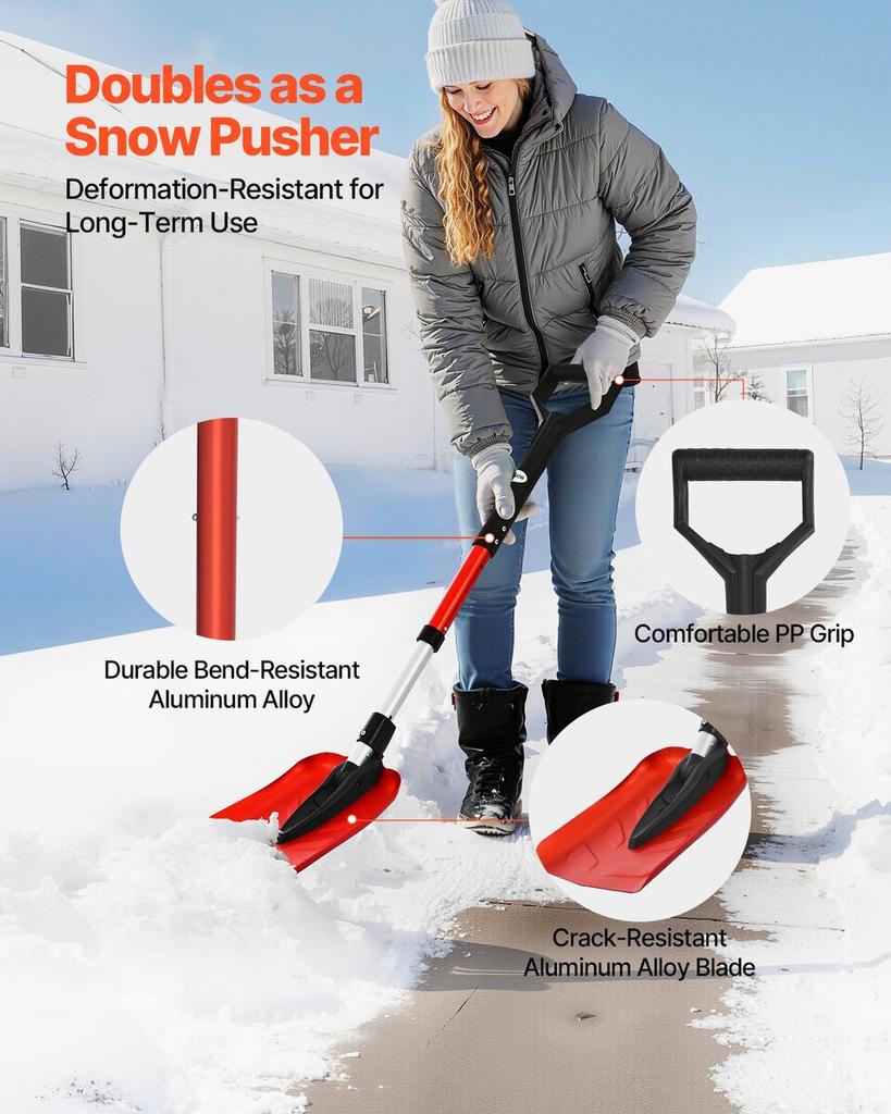 Snow Shovel for Driveway, 22cm Foldable Snow Shovel with D-shaped Handle, , 36-40 in Adjustable, Lightweight Aluminum Alloy Snows Removal Tool, Reduce