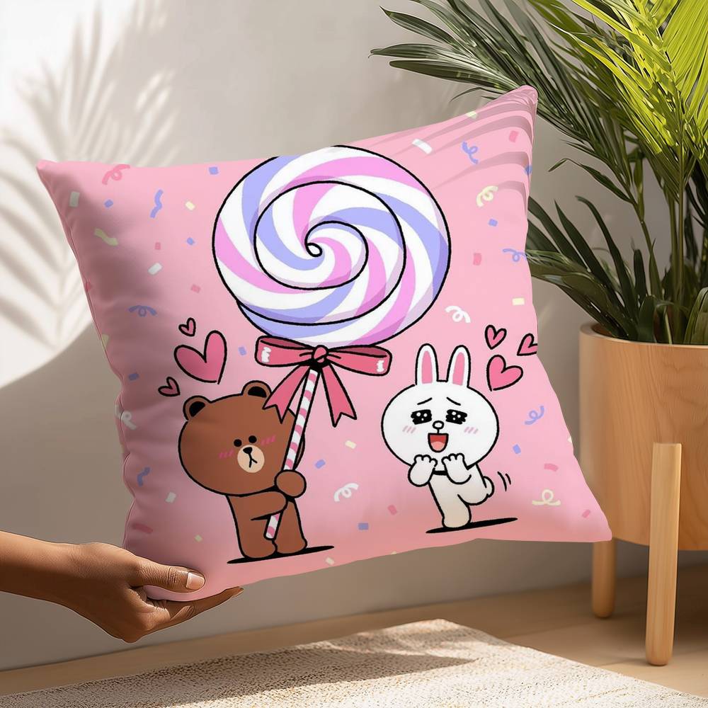 B-Brown Bear and C-Cony Pillow Case Plush Fabric Soft  Pillowcase Double Sided Print Cushion Cover Household Gifts