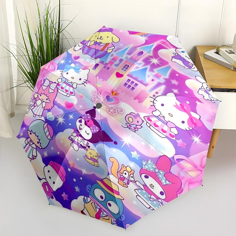 

1pc Hello Kitty & Friends Automatic Opening Folding Umbrella - 8 Rib Iron Frame Outdoor, Perfect Gift for Fans, Travelers, Everyday Use, Festive Prese