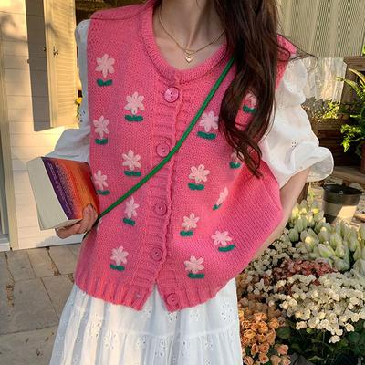 Gestrickter Pullover mit Blumenmuster für den Vorfrühling, locker