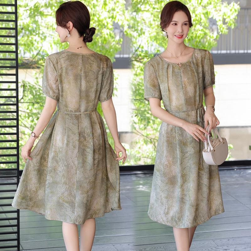 Summer 2026 Elegant Chiffon Dress for Middle-Aged & Elderly Women - New Chinese Style