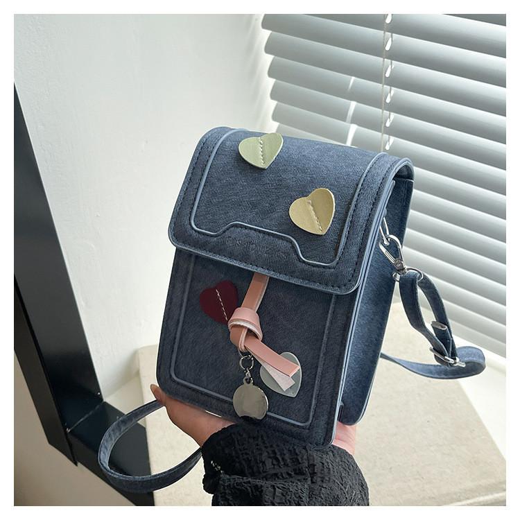 

Trendy Women s Small Square Bag Summer 2024 Casual Style Heart Design Soft Canvas Purse синій