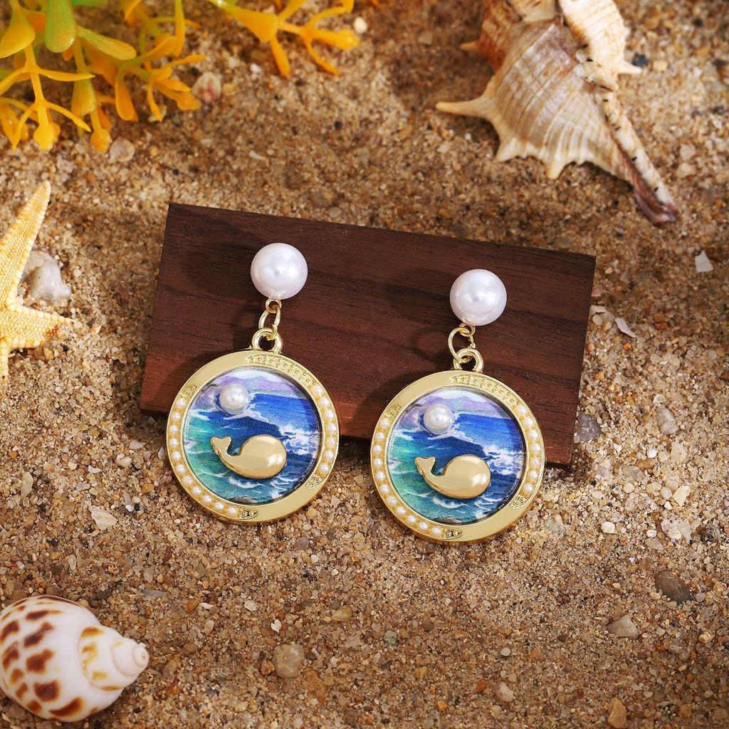 French Vintage Pearl & Conch Drop Earrings