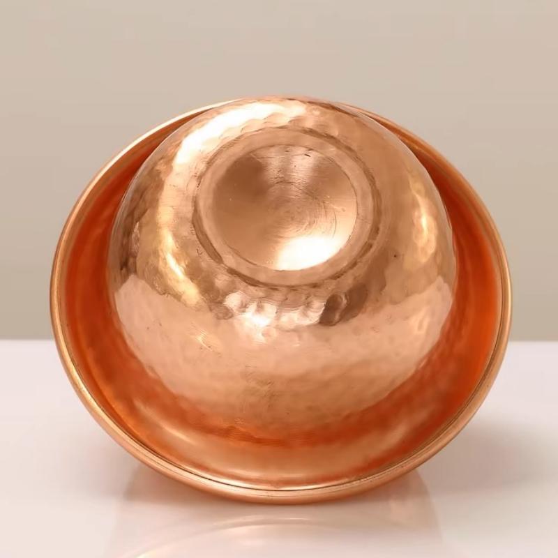 Buddhist Red Copper Altar Bowl, Tribute Holy Water Cup, Auspicious Engraved Hammer Bowl,Tibetan Desktop Decorative , 1Pcs , 10cm