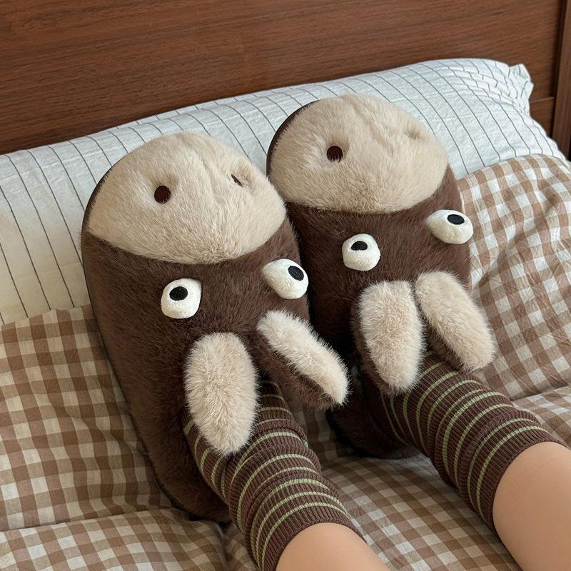 Cute Dumb Donkey Cotton Slippers Winter Couple Indoor Plush Warm Cartoon Bedroom Fluffy Slippers