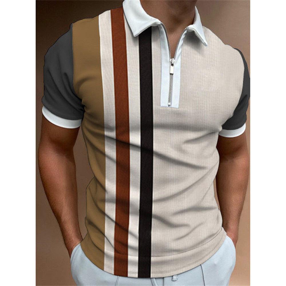 Men'S 3Dpolo Shirt Independent Station Zipper Short Sleeve T-Shirt Pullover Casual Men'S Clothing