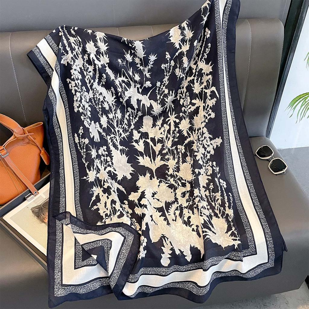 Women Cotton Linen Rose Print Scarf Shawl Hijab Muslim Long Headscarf Scarves Head Wraps Long Female Head Scarf