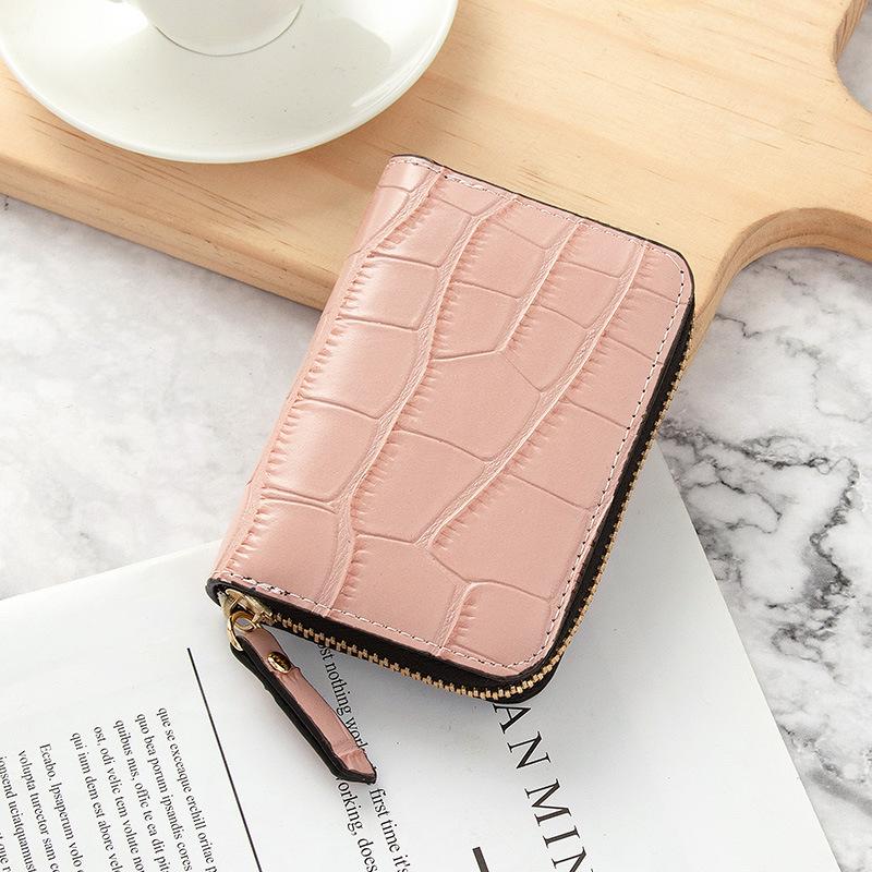 Women Minimalist Short Wallet Solid Color Coin Purse Zipper Clip Card Holder