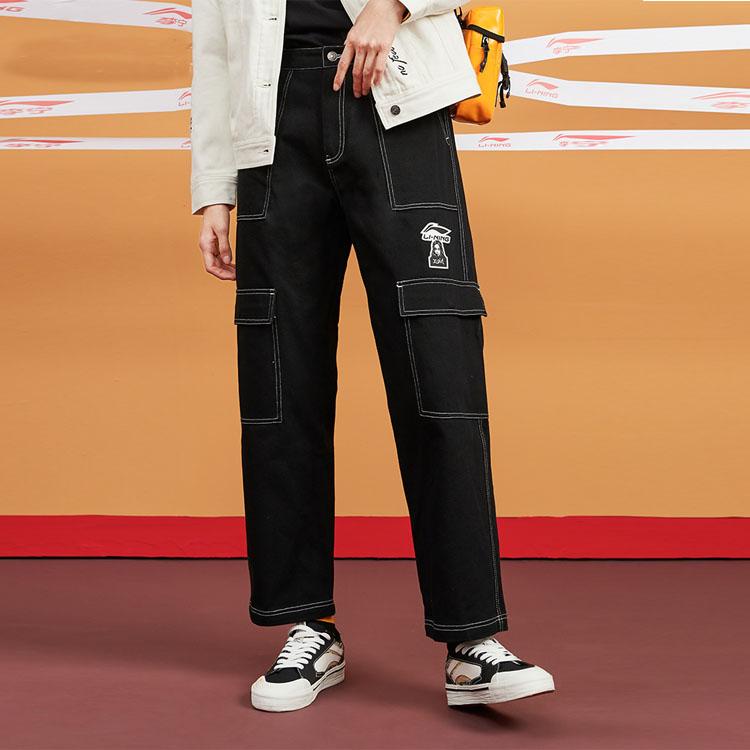 Li Ning X X-Girl Womens Dominator Loose Wide-Leg Casual Pants Women Bottoms New-Standard-Black AKXQ452-1