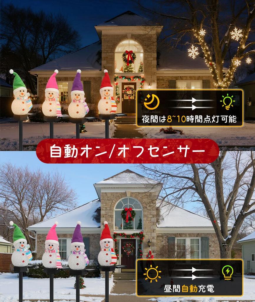 [2025 New Model] Snowman Solar Light Garden Light Set of 4, Waterproof, Automatic OnOff, Snowman Ornament, Christmas Decoration, Outdoor Ornament for
